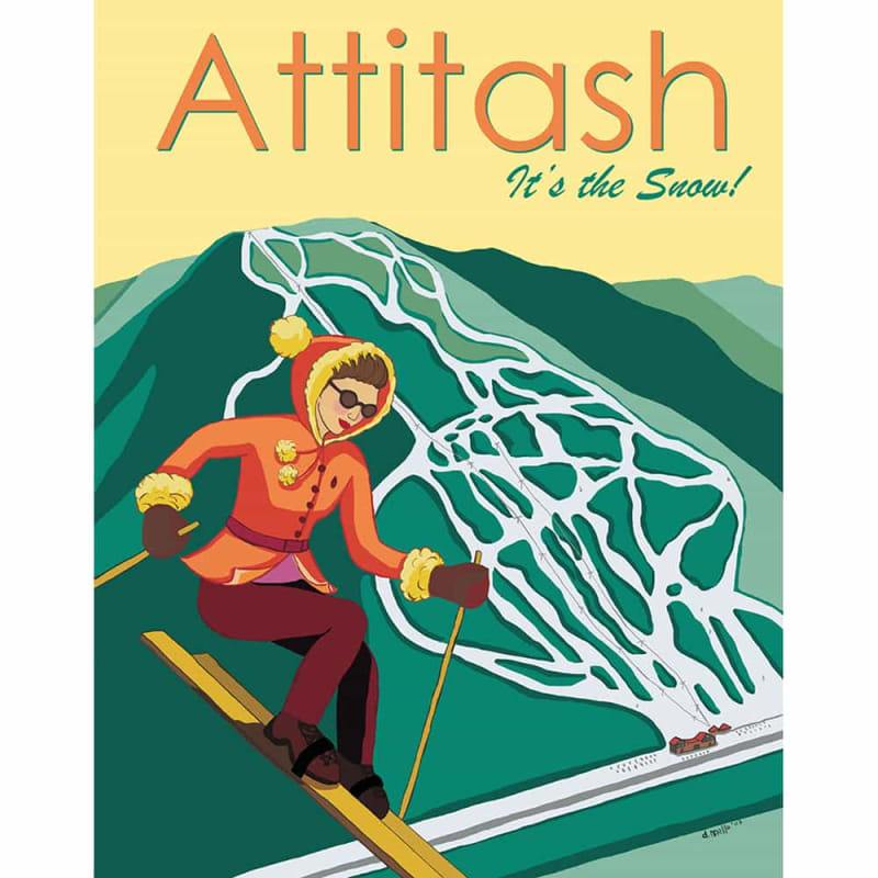 Attitash New Hampshire Ski Area Vintage Art Deco Ski Poster