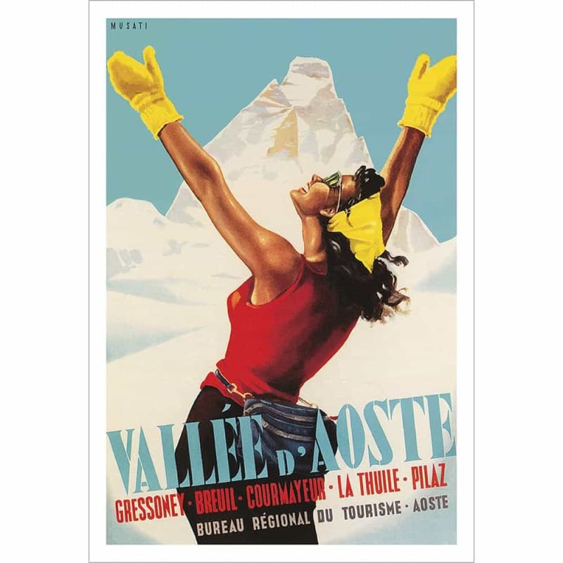 Vallee d Aoste, Italian Vintage Art Deco Ski Lodge Poster