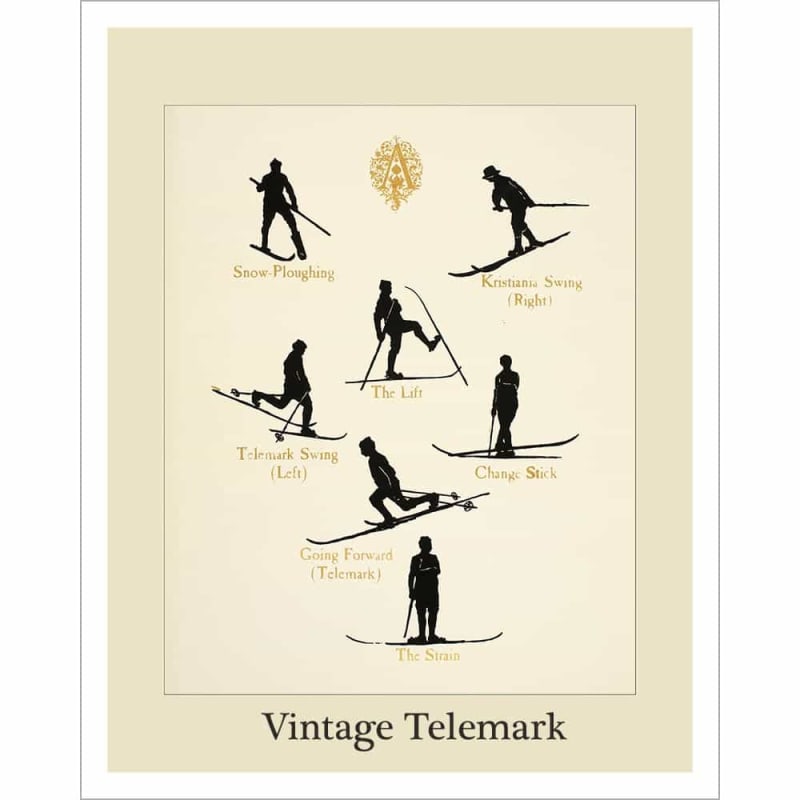 Vintage Telemark Ski Poster showing early form of the Telemark turn. Vintage Telemark Ski Poster showing early form of the Telemark turn.