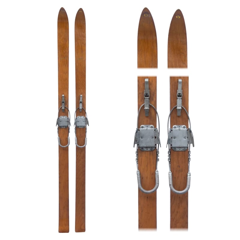 1940s Northland Vintage Hickory Jumping Skis with bear-trap