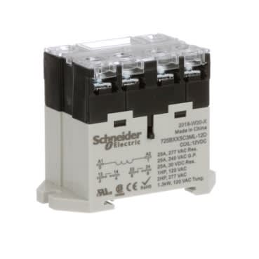 Schneider Electric 725BXXSC3ML-12D Power relay 25A 2NO 12VDC LED push button screw terminals DIN or panel mount industrial component