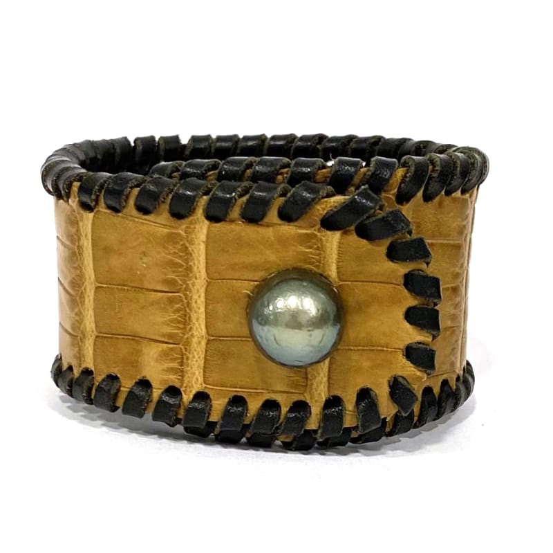 Baton Rouge Tahitian Pearl and Alligator Hide Cuff Bracelet