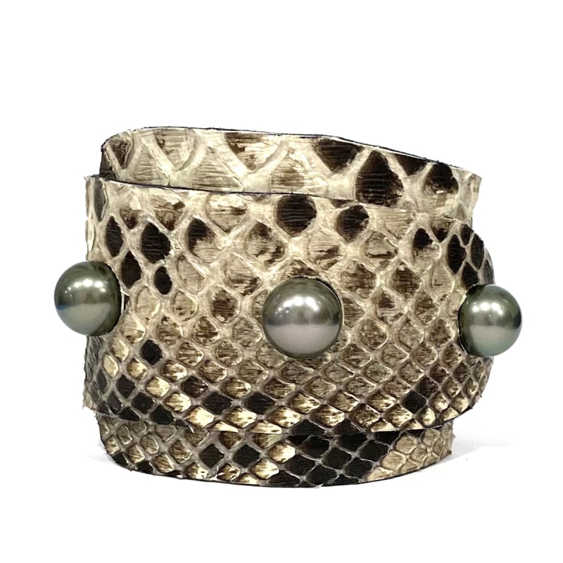 Wendy Mignotâ€™s Lafayette Tahitian Pearl and Snakeskin Cuff Bracelet