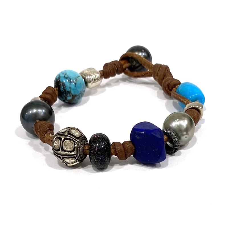 photo of Wendy Mignot Pearl and Leather Precious Stones Gypsy Bracelet 9