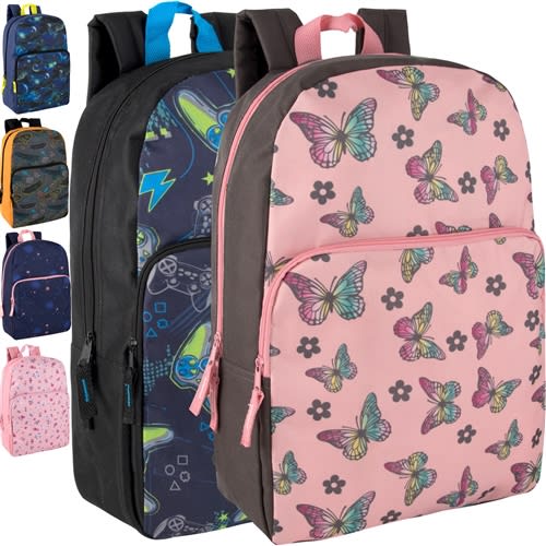 Wholesale 17-Inch Printed Backpacks - Bulk Case of 24