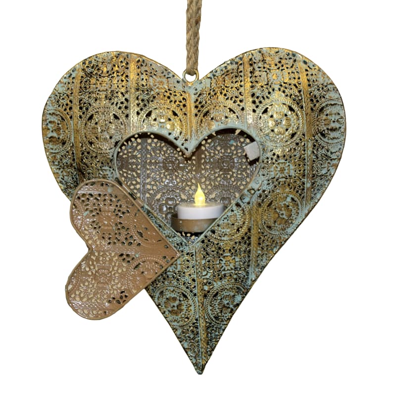 Ashia Gold on Sage Metal Heart Tea Light Holder