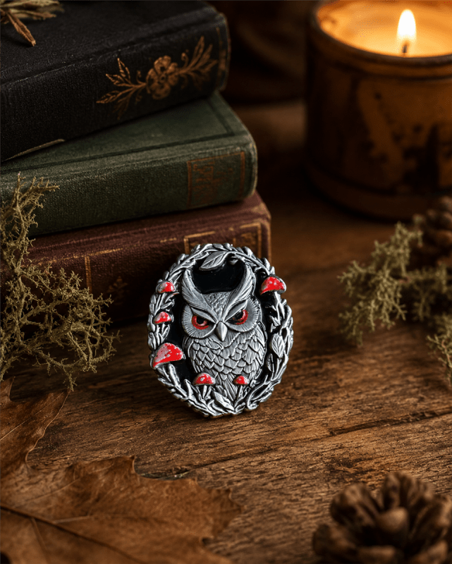 Crimson Night Owl Pin