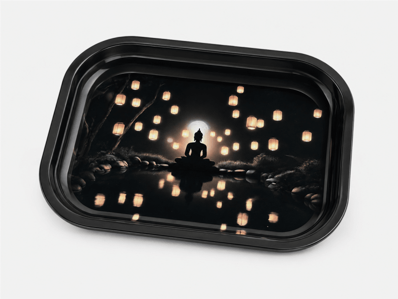 Lantern Buddha Metal Tray