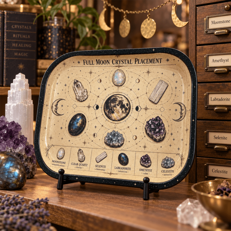 Lunar Alchemy Full Moon Crystal Grid Metal Tray