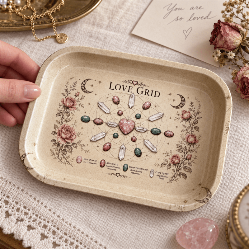 Heartstone Love Crystal Grid Metal Tray