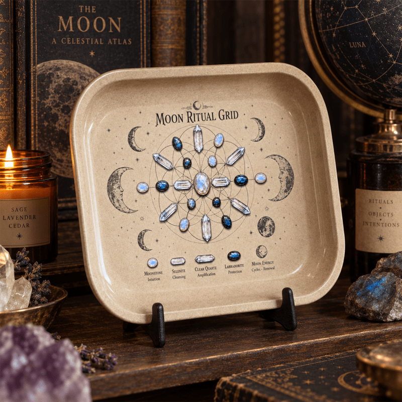Moonlit Intention Crystal Grid Metal Tray