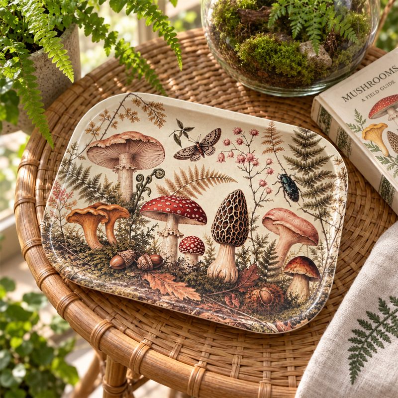 Enchanted Forest Mushroom Gathering Metal Tray