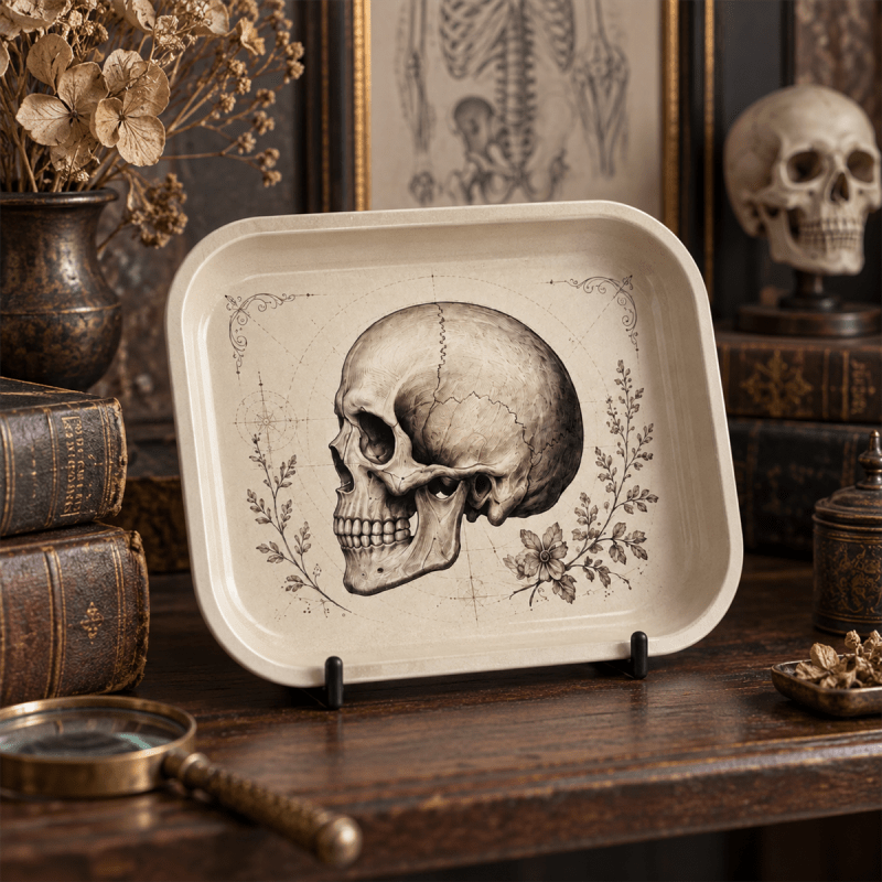 Antique Anatomist Skull Study Metal Tray