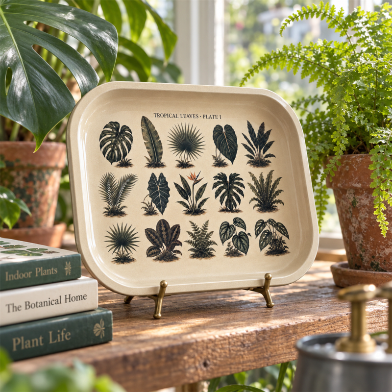 Tropical Herbarium Leaf Study Metal Tray