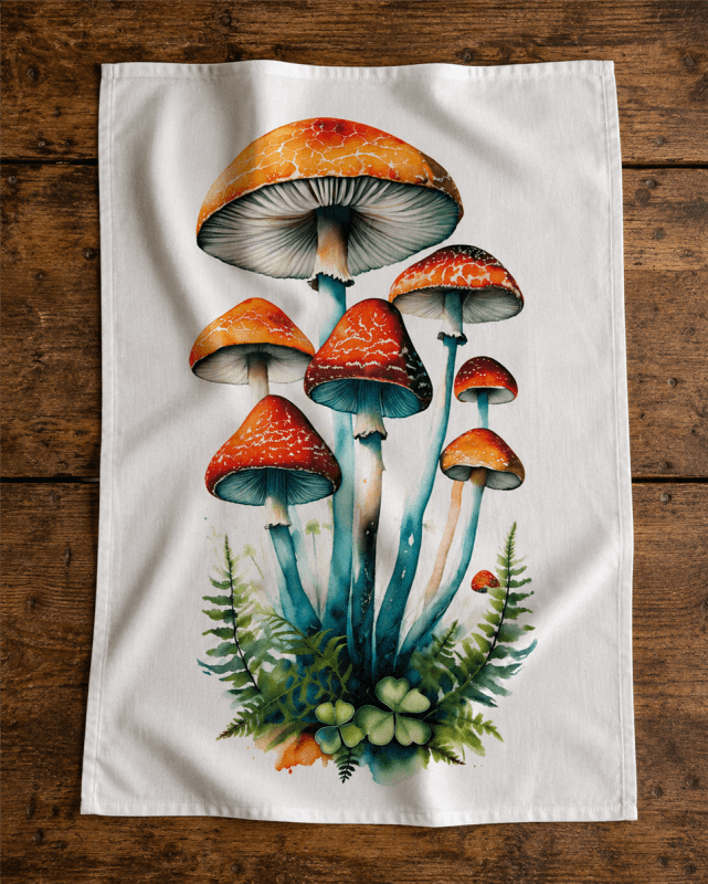 Tea Towel Watercolor Mushroom