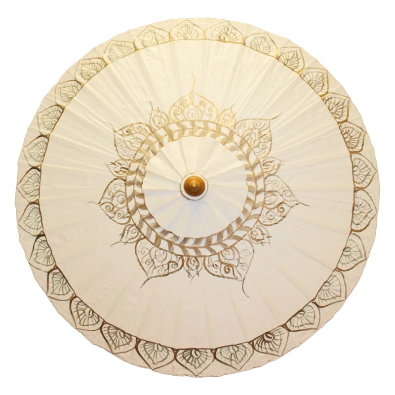 Gold Tibetan Flame Antique White Canvas Parasol