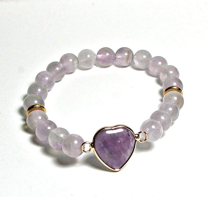 SB-060-STONE 8mm ROUND BEAD BRACELET IN PURPLE HEART DESIGN-7 1/2"