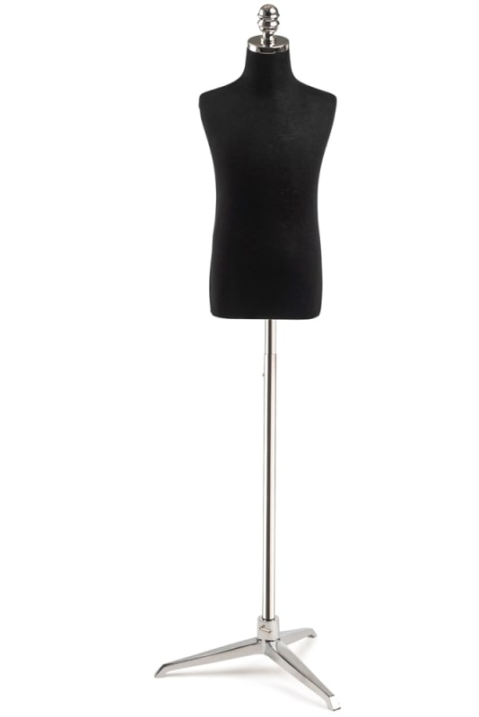 Child display dress form with natural canvas torso on metal tripod base adjustable retail mannequin for boutiques and designers