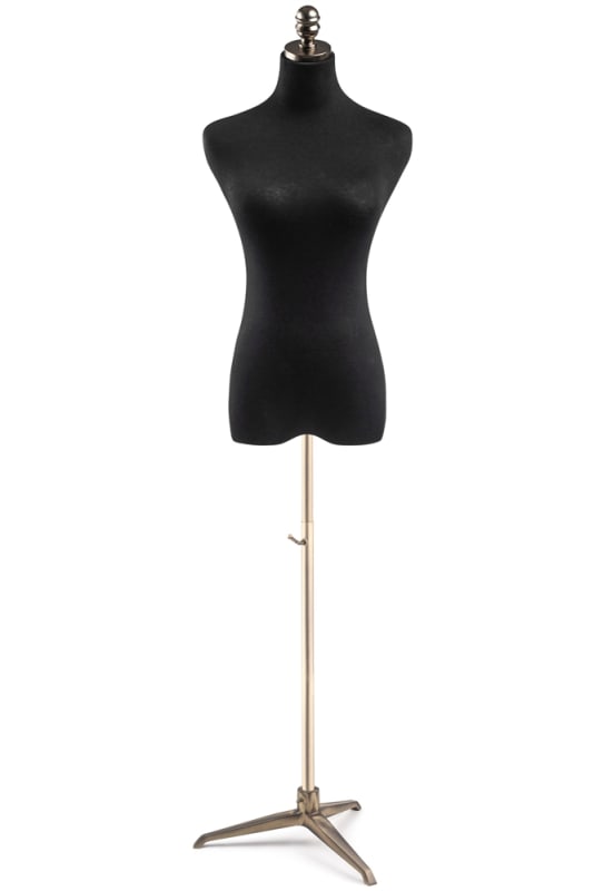 Female display dress form with natural canvas torso on metal tripod base adjustable retail mannequin for boutiques and designers