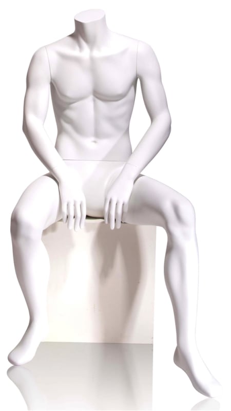 tomas headless seated male mannequin retail display zing display