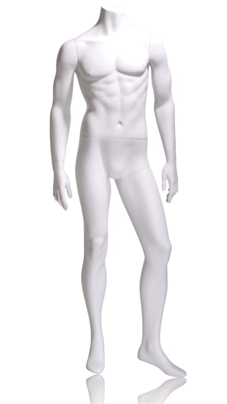 Tomas Male Mannequin with Left Leg Forward – Headless, Abstract, or Oval Head – Cameo White Finish – Zing Display Tomas Male Mannequin with Left Leg Forward – Headless, Abstract, or Oval Head – Cameo White Finish – Zing Display