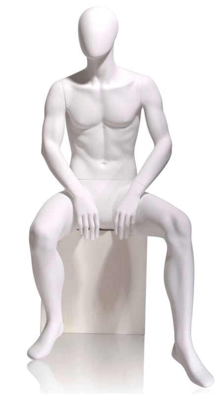 tomas male mannequin egghead seated pose retail display zing display