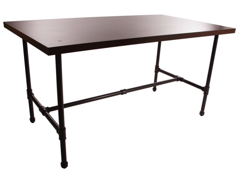 anthracite grey pipe collection retail display table with dark wood top