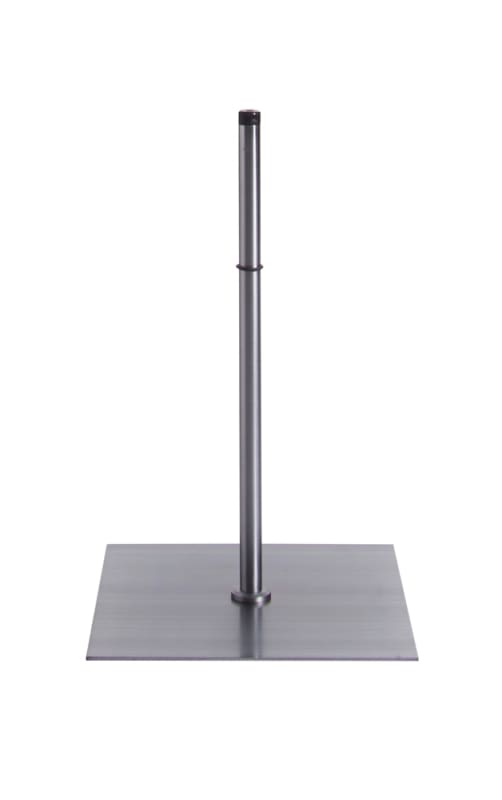 Centered upright mannequin base with satin chrome finish, 7/8 inch diameter upright, and 12 x 12 inch base for bust forms