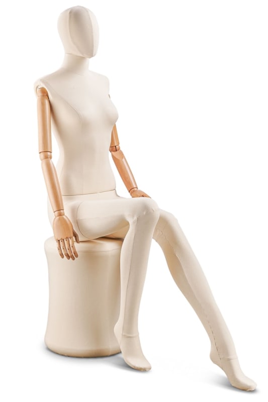Female Sitting Fabric-Wrapped Mannequin with Articulating Arms | WP Series | Zing Display