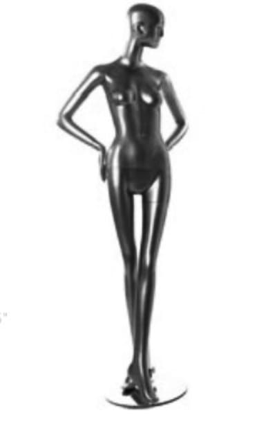 glossy black female mannequin hands on hips abstract display zing display