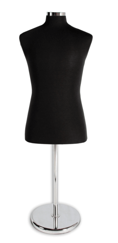 Black Men's Coat Form with Chrome Base and Neckcap - Adjustable Height Retail Display Form Black Men's Coat Form with Chrome Base and Neckcap - Adjustable Height Retail Display Form