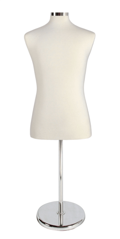 Cream Men's Coat Form with Chrome Base and Neckcap - Adjustable Height Retail Display Form