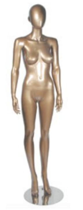 Metallic pewter abstract head female mannequin in straight pose with removable limbs for fashion retail display