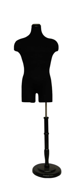 Male 3/4 body form with black jersey covering and round wood black base