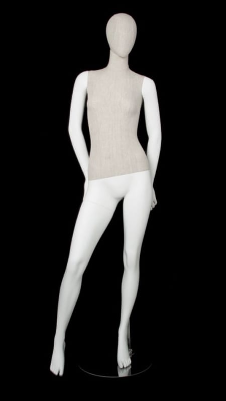 linen female mannequin hands behind back retail display zing display