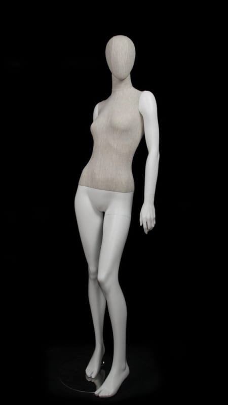 linen female mannequin left leg out retail display zing display