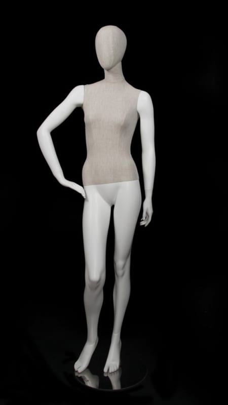 linen female mannequin hand on hip retail display zing display