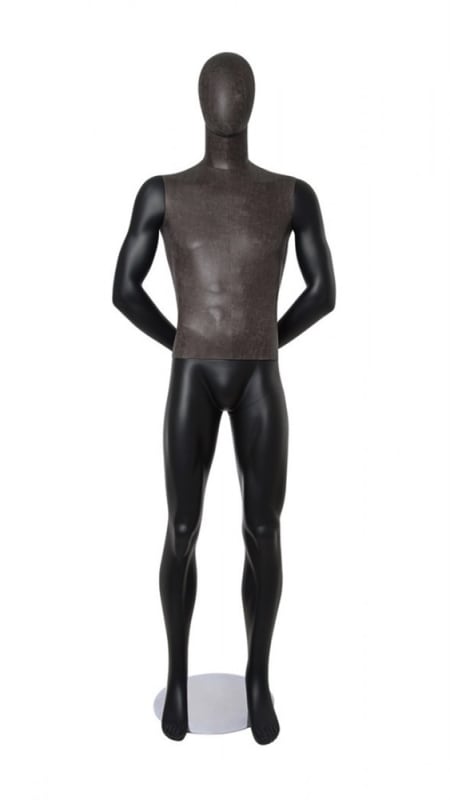 distressed leather look male mannequin matte black hands behind back retail display zing display