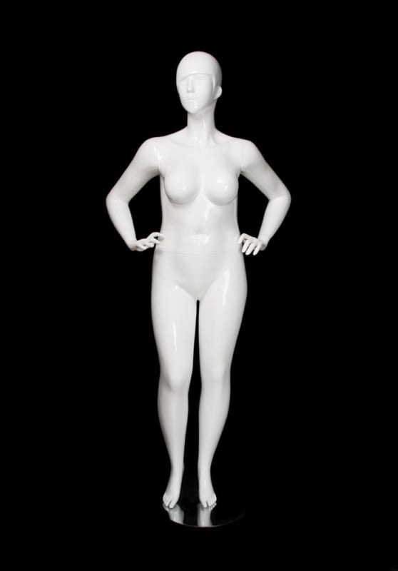 Gloss white plus size female mannequin with abstract head and hands-on-hips standing pose, size 16 – Zing Display