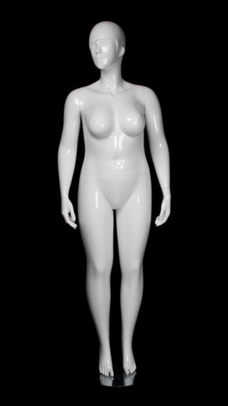 Glossy white plus size abstract female mannequin with hands by sides, size 16 – Zing Display