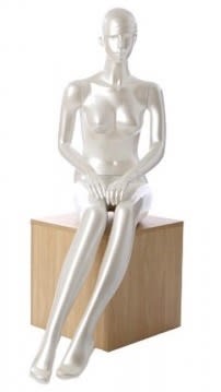 pearl white retro abstract seated female mannequin hands in lap retail display zing display