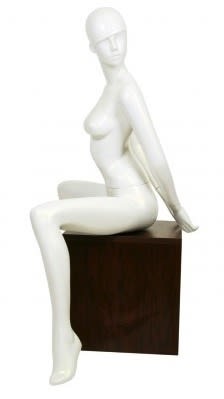 pearl white retro abstract seated female mannequin fashion pose retail display zing display