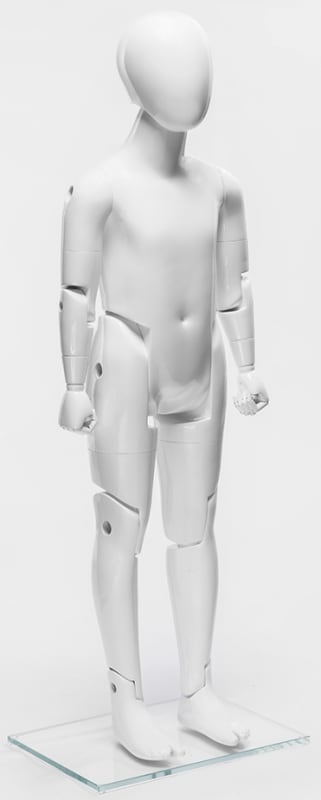 Zing Display fiberglass posable glossy white 6T child mannequin in standing pose