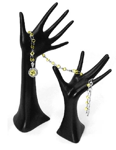 black jewelry display hand set with standing and flat hands for rings bracelets and watches