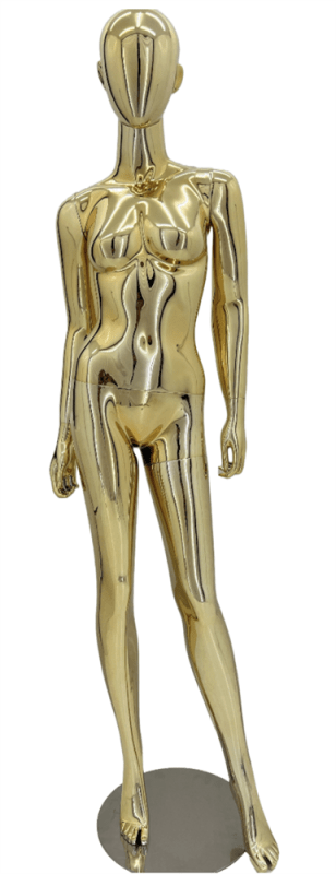 Gold chrome female mannequin pose 7, egghead or headless design in metallic gold finish – Zing Display