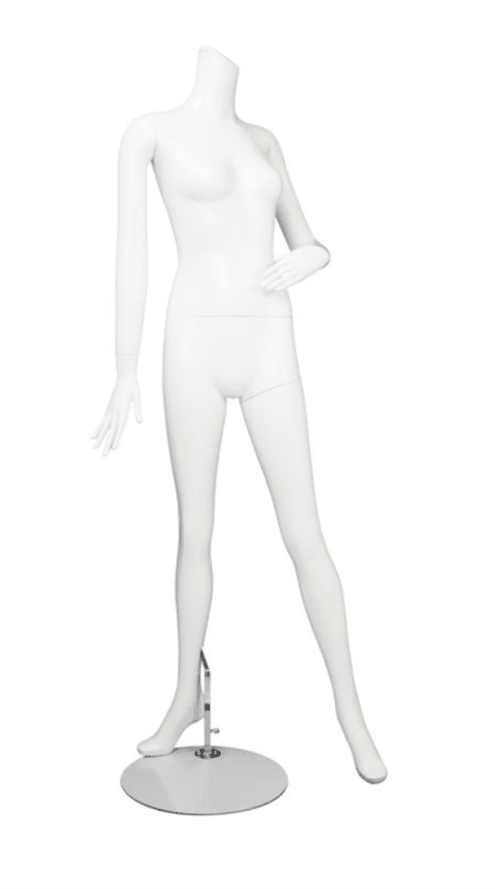 matte white female mannequin arm bent pose headless changeable heads retail display zing display