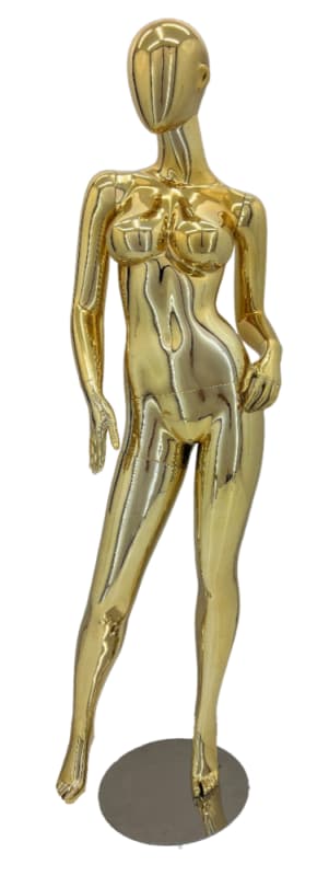 Gold chrome female Brazilian mannequin pose 2, egghead or headless display with metallic finish – Zing Display