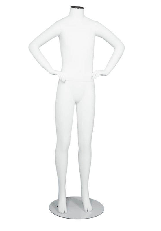 Kid Teenage Mannequin Matte White Headless Changeable Heads - Hands on Hips