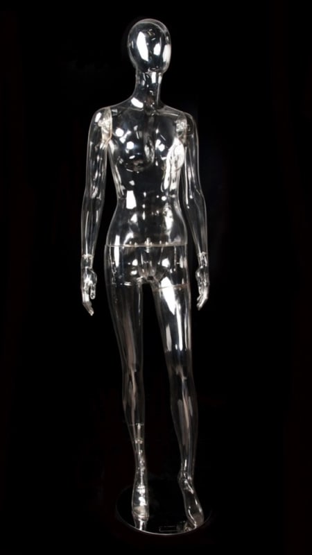 clear translucent female egghead mannequin retail display zing display