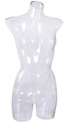clear translucent female 3/4 torso mannequin retail display zing display